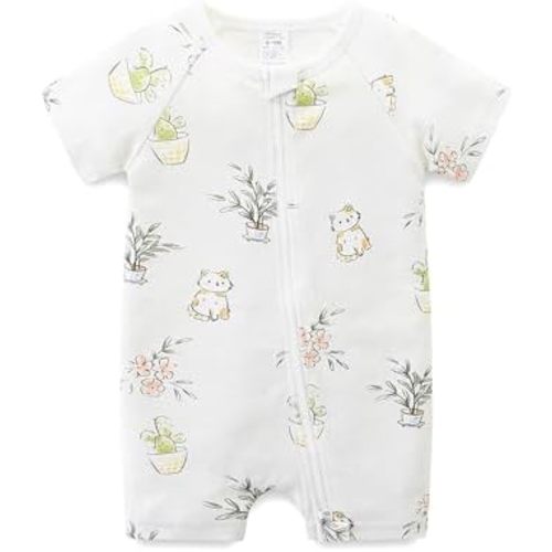 Baby Boy Girl Romper Short Sleeve 100% Cotton Bodysuit Outfits Double Zipper Jumpsuit Summer