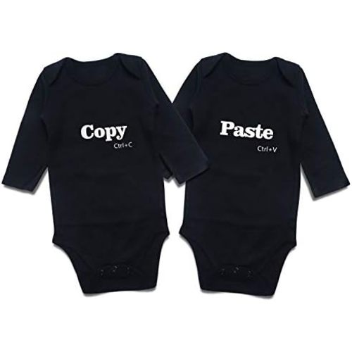 DEFAHN Funny Twins Baby Bodysuits Boys Girls Rompers 2 Pack Twin Matching Clothes Outfits for Newborn Infant