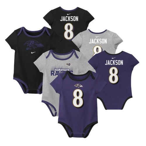 Lamar Jackson Baltimore Ravens Nike Newborn & Infant Name & Number 3-Pack Bodysuit Set