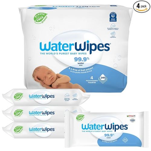 WaterWipes Sensitive+ Newborn & Baby Wipes, 3-In-1 Cleans, Cares, Protects, 99.9% Water, Unscented & Hypoallergenic, 240 Count (4 Packs)