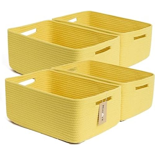 Large Storage Baskets for Organizing, Closet Shelf Baskets for Clothes Blanket Towels, Baby Nursery, Toy Bins Box, Woven Rope Baskets, 17 x 13 x 7.5”, 4 Packs Yellow