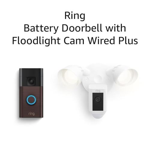 Ring Battery Doorbell with Ring Floodlight Cam Wired Plus (White)