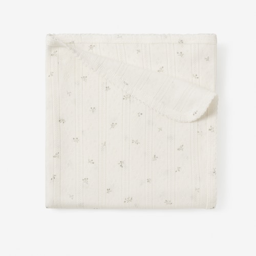 White Floral Organic Cotton Pointelle Baby Blanket WHITE / 30X40