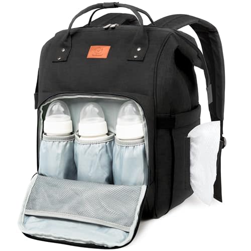 KeaBabies Baby Diaper Bag Backpack - Large Baby Bag for Boys, Girls, Waterproof Multi Function Travel Diaper Backpack with Changing Pad, Durable Travel Essentials for Moms and Dads (Trendy Black)