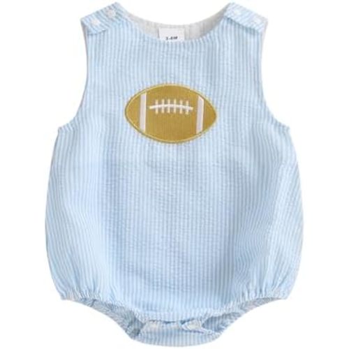 Newborn Baby Boy Football Outfits Sleeveless Embroidery Bubble Romper Overalls Football Onesie Cute Baby Clothes