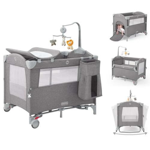 HARPPA 5 in 1 Portable Playard and Bassinet Bedside Sleeper for Newborn to Toddler, Unisex, Gray