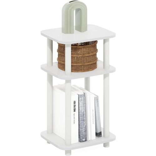 Furinno Just 3-Tier Turn-N-Tube Curve End Table, Side Table, 1-Pack, White/White