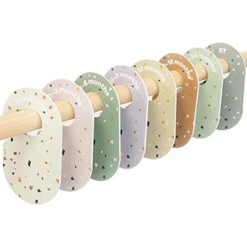 3 Sprouts Baby and Toddler Hanger Closet Dividers Set of 8 - Durable Nursery Closet Organizer for Baby Clothes by Size/Age for Infant to Toddler, Boy & Girl - Terrazzo