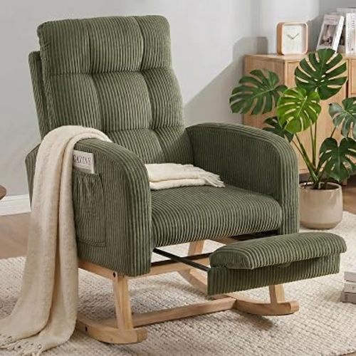 Nursery Glider, Rocking Chair Nursery with Footstool, Green