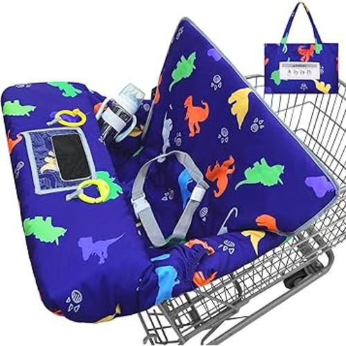 Shopping Cart Cover for Baby Girl Grocery Cart Cover for Baby 2 in 1 High Chair Covers for Restaurant Cart Cover for Babies Machine Washable,Blue - Dinosaur