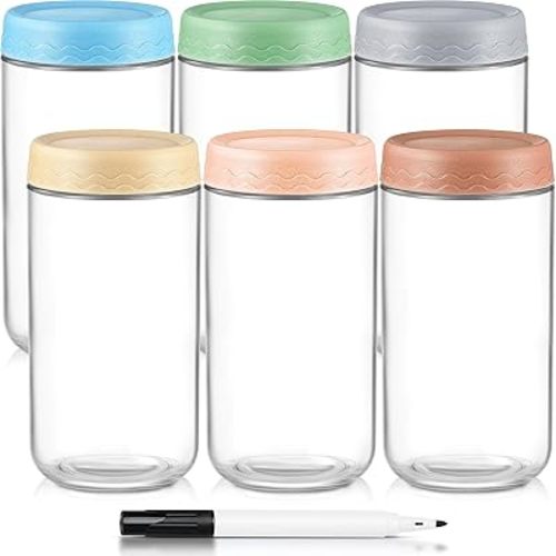 DRKIO 24 Oz Overnight Oats Containers with Lids - 6 Pack Glass Storage Jars with Airtight Lids Wide Mouth Mason Food Jars Great for Meal Prep Salad Chia Pudding Snacks Yogurt Sugar Spice Cereal