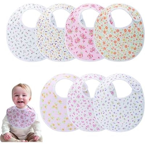 Soft and Absorbent Baby Bibs,Flower Pattern,Adjustable,unisex,Pack of 7