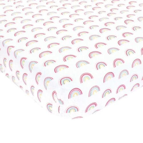 Hudson Baby Infant Girl Cotton Fitted Crib Sheet, Modern Rainbow, One Size