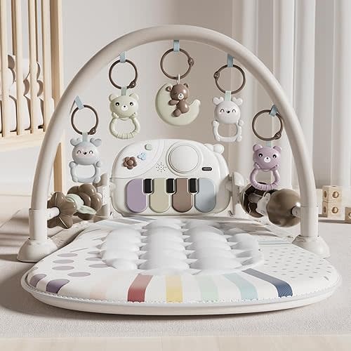 Baby Play Mat Baby Toys,Baby Gym Tummy Time Play Piano Activity Mat with 5 Infant Sensory Toys,Music & Light Infant Newborn Gifts for Babies Toddlers 0-3 6-9 11 12 Months.