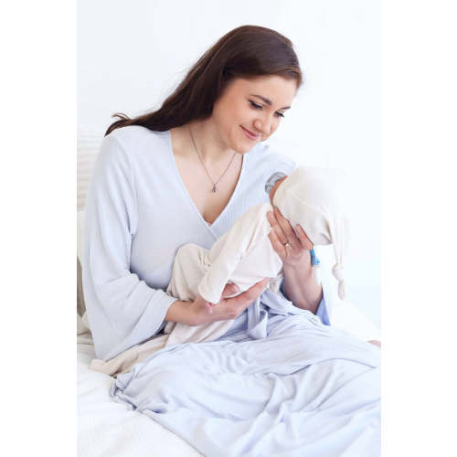 Ice Blue Bamboo Waffle Knit Maternity Robe