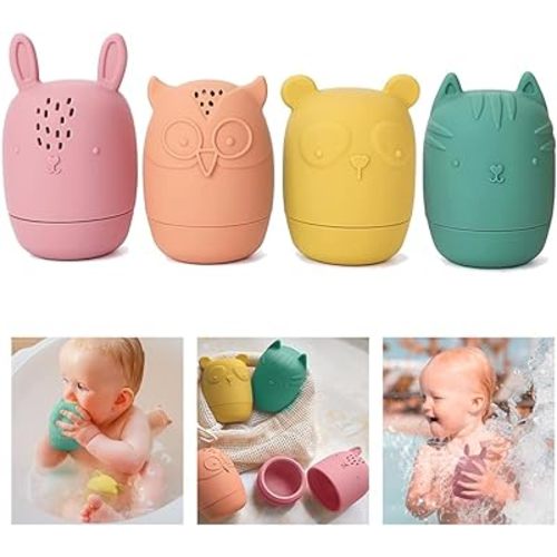 Baby Bath Toys, iselyn 4Packs Mold Free Bath Toys Silicone Bath Toys for Toddlers 1-3 Bath Toys Non-Toxic Dishwasher Safe Bathtub Toys for Infants