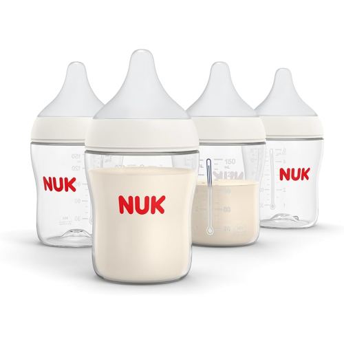 NUK Perfect Match 2-in-1 Natural and Anti-Colic Bottle with Medium Flow, Wide, Adaptable Nipple, 5oz., 4 Pack, BPA Free