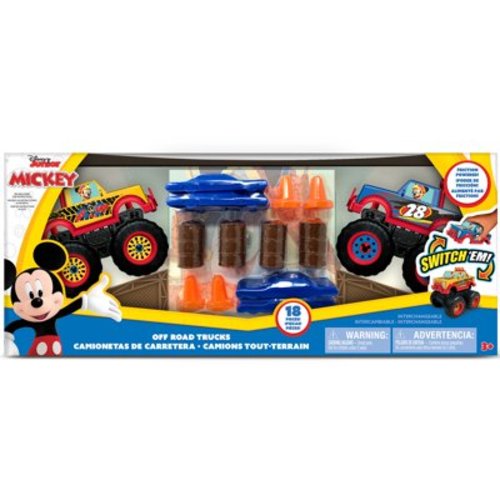 Disney Kids Junior Mickey Off-Road Monster Truck Vehicle Playsets with Friction Powered Vehicles, 2 Switchable Vehicles and Accessories