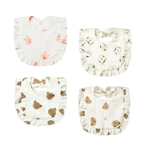 Lictin Muslin Baby Drool Bibs - 4-Pack Cotton Unisex Bandana for Boys Girls, Teething and Drooling