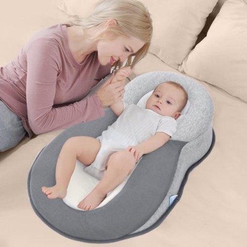 GEIJLPH Adjustable & Portable Infant Sleeping Bed Soft Breathable Floor Bed for Newborns (0 6 Months) Secure and Travel Friendly with Detachable Support Pillow for Home & Garden Grey