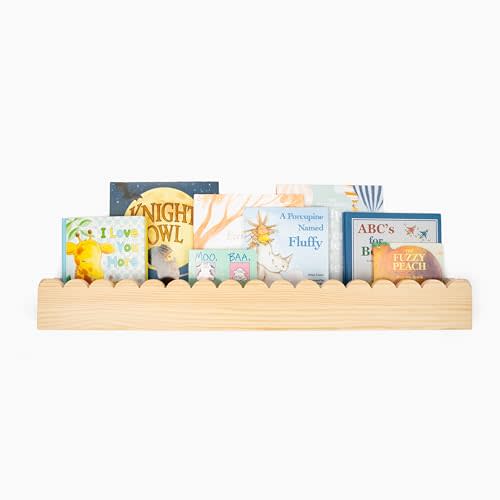 Preassembled Natural Wood Floating Shelves - Scalloped Shelves - Baby Book Shelf for Kids Rooms - Toddler Bookshelf - Cloud Shelves - Montessori Bookshelf - Baby Bookshelf for Nursery Bookshelf Kids