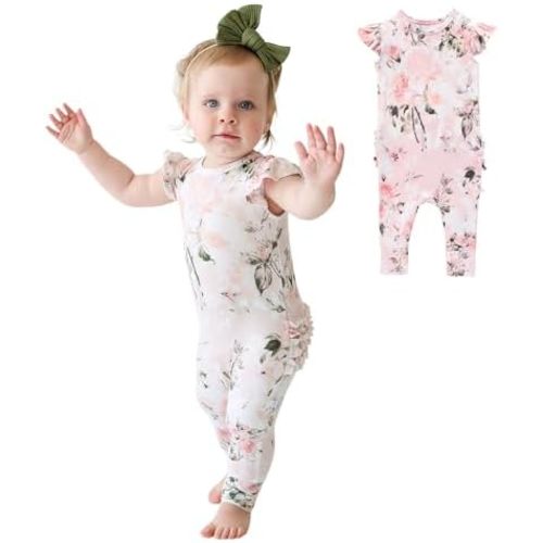 Posh Peanut Baby Girl Pajamas – Ruffled Cap Sleeve Romper PJs – Soft Viscose from Bamboo One-Piece for Babies & Toddlers