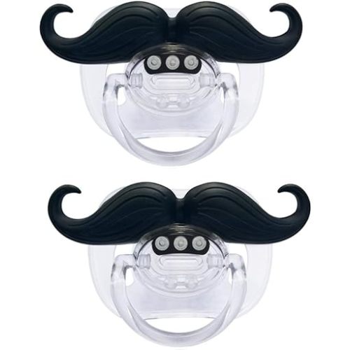Baby Funny Pacifier Cute Kissable Mustache Pacifier for Babies and Toddlers Unisex - 0-6 Months Baby Orthodontic Mustache Pacifier BPA Free -Pack of 2 Black