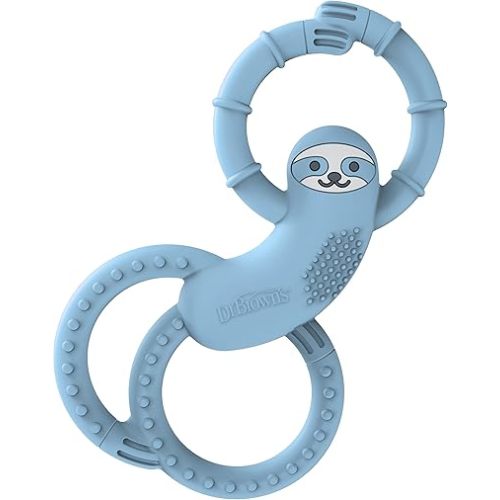 Dr. Brown's Flexees Blue Sloth, Soft 100% Silicone Baby Teether, BPA Free, 3m+