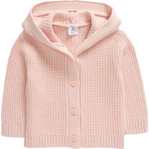 Baby Hooded Cotton Cardigan, 6M, Pink Lotus