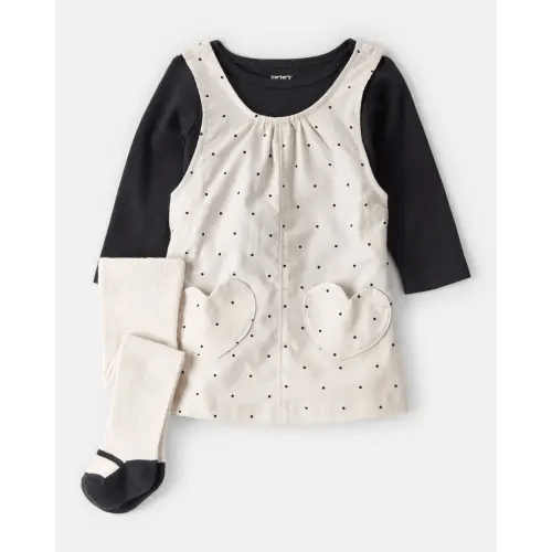 Baby Girl 3-Piece Heart Print Long-Sleeve Dress Set - Ivory/Black | Carter's