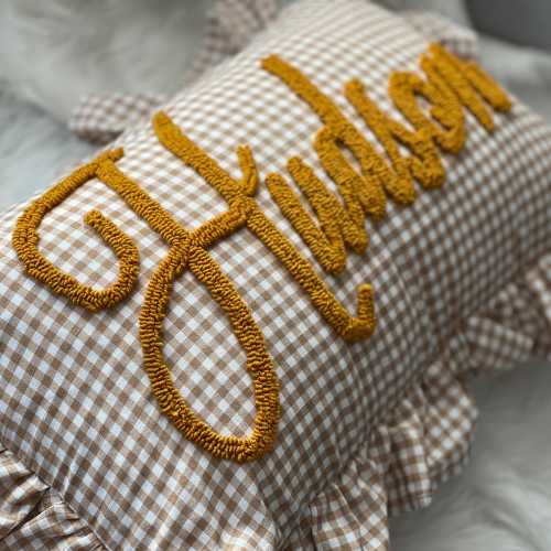 Baby Boy Punch Needle Bow Pillow - Brown