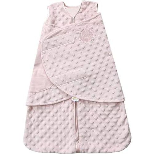 HALO Sleepsack Plush Dot Velboa Swaddle, 3-Way Adjustable Wearable Blanket, TOG 3.0, Pink, Small, 3-6 Months