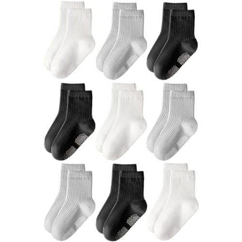 HONGTEYA 9 Pairs Toddler Boys Socks, Baby Non Slip Socks for Infant Cotton Sock with Grippers 0-5 Years