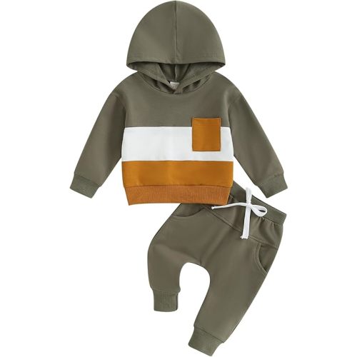 Infant Baby Boys Pants Outfits Set Long Hooded Striped Sweatshirts Pants Clothes Set Fall Winter Pants Sweatsuit
