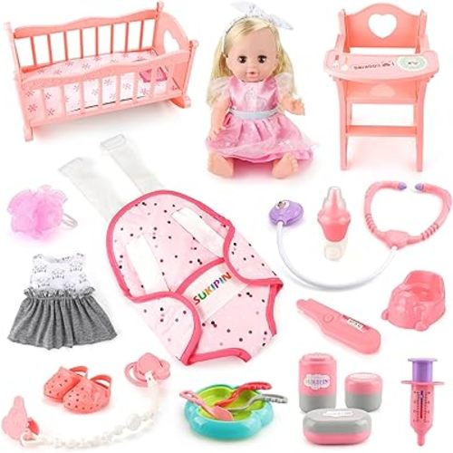 Baby Doll Playsets for Girls, Baby Doll with Accessories Set for Girls 3-5, Baby Doll Set for 3 4 5 Year Old Girls Gifts, Stocking Stuffers for Toddlers Kids (Doll Playset)