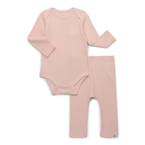 easy-peasy Baby Boys or Girls Organic Rib Long Sleeve Bodysuit with Pocket and Leggings Set, 2-Piece, Sizes 0M-24M