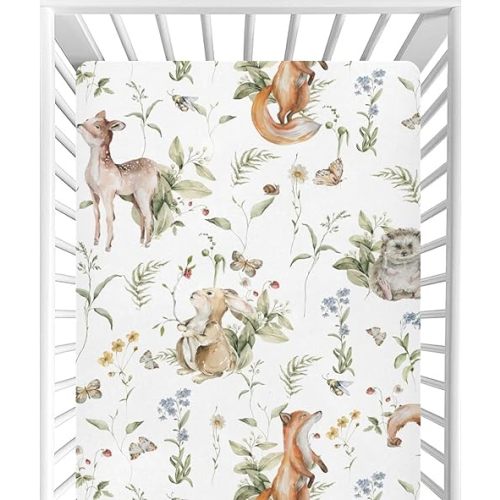 CaTaKu Woodland Cute Animals Crib Sheets for Baby Girls Boys,Neutral Mini Crib Mattress Sheets Fitted, Baby Nursery Bed Sheet for Crib Toddler Mattress 27"x 39"