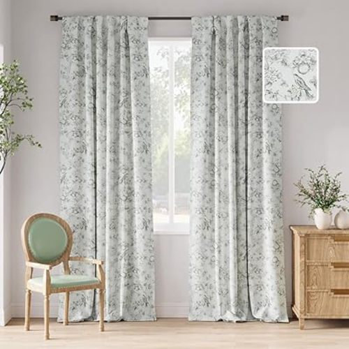 jinchan 95% Blackout Floral Curtains 96 Inches Long, Printed Flower Sage Green Blackout Curtain for Bedroom Rod Pocket Back Tab Blackout Curtains Thermal Insulated Window Drapes, 2 Panels