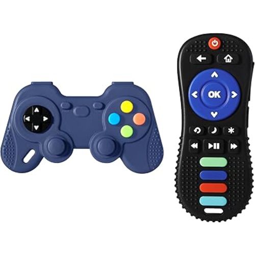 HARPPA 2 Pack Baby Teething Toys, Baby Remote Control Toy and Gamepad teether for Babies 0-6 6-12 Months, Teether Toys for Newborns Sucking Needs, BPA Free (Blue and Black)