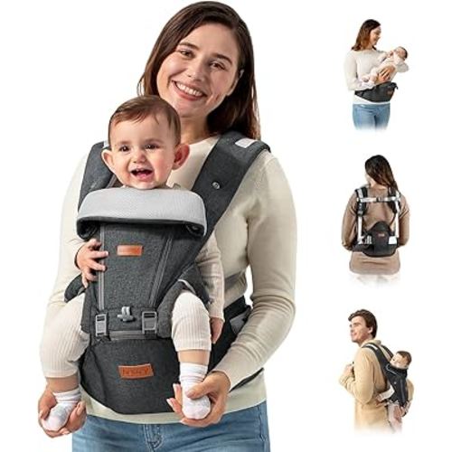 besrey Baby Carrier Hip Seat for Dad, Front Summer Infant Carrier Newborn to Toddler, Plus Men Backpack Holder, Harness for Carrying Infant, Hip Seat with Strap