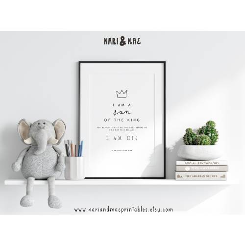 Son of the King, Christian Baby Gift, Christian Nursery Decor, Baby Boy Nursery Bible Verse, Baptism Gift, Bible Verse Wall Art Child of God
