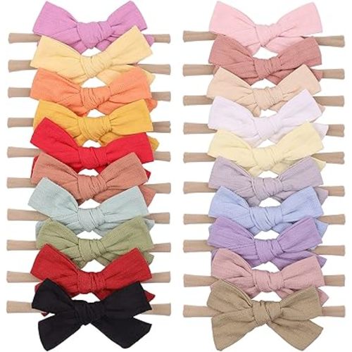 20pcs Baby Girls Cotton Hair Bows Headbands Nylon Hair Bands Elastic Hair Accessories for Newborn Kids Infants Toddlers