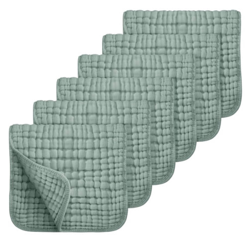 Looxii Muslin Burp Cloths 6 Pack - 20" x 10" - Ultra Soft & Absorbent, 6-Layer 100% Cotton for Spit Up & Drool- Gentle Baby Burping Cloth, Newborn Boys Girls Essentials, Dark Green