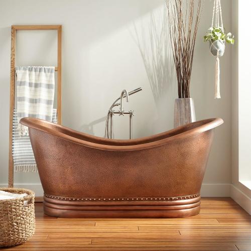 Paige Hammered Copper Double-Slipper Tub - Bathroom