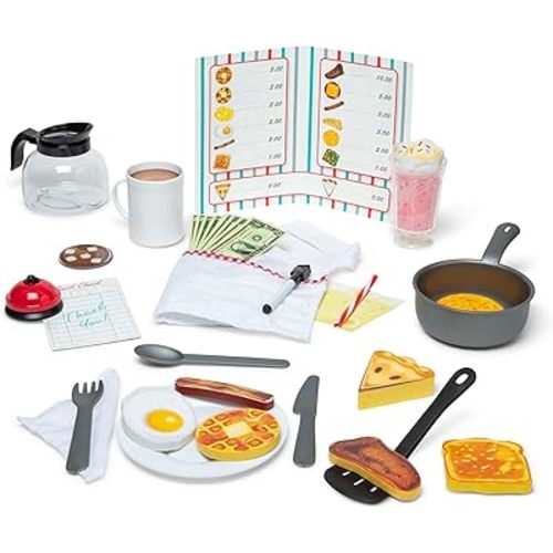 Melissa & Doug Star Diner Restaurant Play Set (41 pcs) Pretend Play Food, Restaurant Toy Set With Cookware, Utensils For Kids, Diner Playset for Kids And Toddlers, Ages 3+
