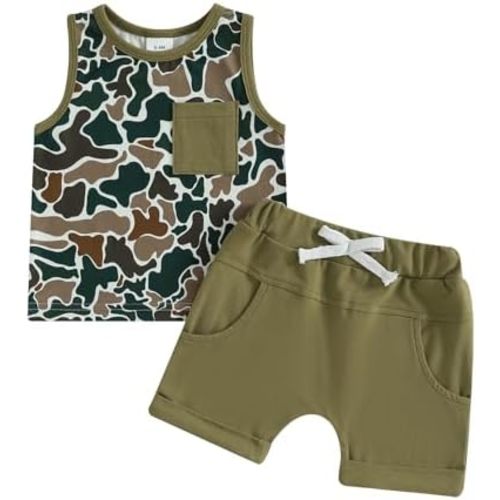 Kupretty Toddler Baby Boy Clothes 6 12 18 24 Month 2T 3T Summer Outfits Sleeveless Tank Vest T-Shirt + Casual Shorts Set