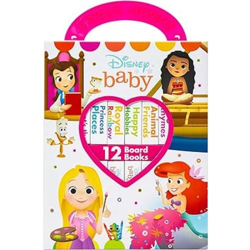 Disney Baby Princess Cinderella, Belle, Ariel, and More! - My First Library Board Book Block 12 Book Set - First Words, Colors, Numbers, and More! - PI Kids