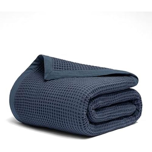 Salt Earth GOTS Certified 100% Organic Cotton Throw Blanket, 60" X 80" Waffle Blankets & Throws for Bed, Throw Blanket for Couch,Modern and Cozy Blanket,All Seasons Waffle Blanket, Soft Blanket(Navy)