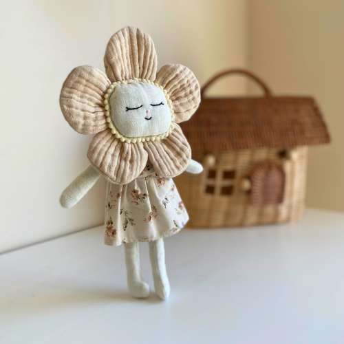 Personalized Flower Baby Doll, Handmade Cotton Plush Baby Toy, Vintage Custom Name First Doll for Girls, Baby Shower Gift, Little Girl Toy