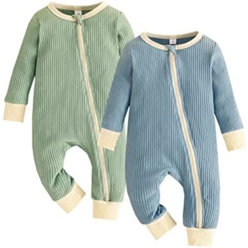 Bafeicao Unisex Baby Boy Girl 2 Pack Rompers Long Sleeve Two Way Zipper Romper One Piece Jumpsuits Clothes Sets